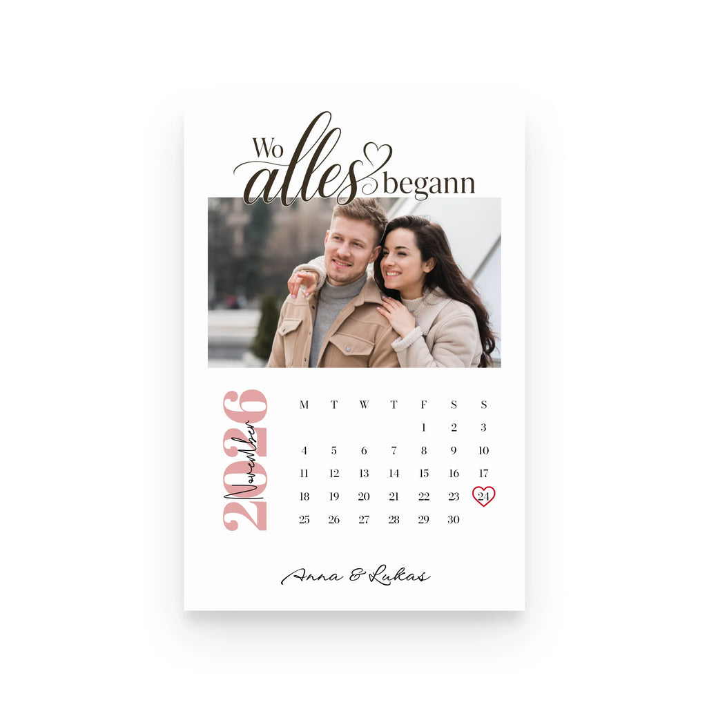 Wo alles begann – Personalisiertes Fotoposter mit Kalender, Namen und Wunschdatum