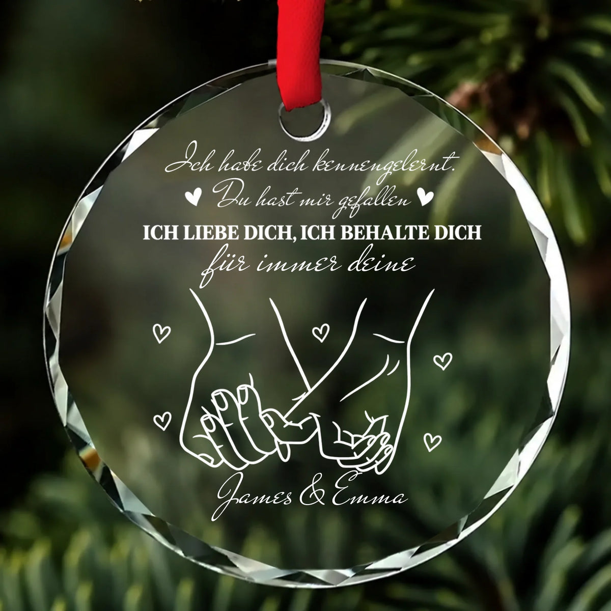 Weihnachtsschmuck mit Pinky Promise, Liebesspruch und Namen