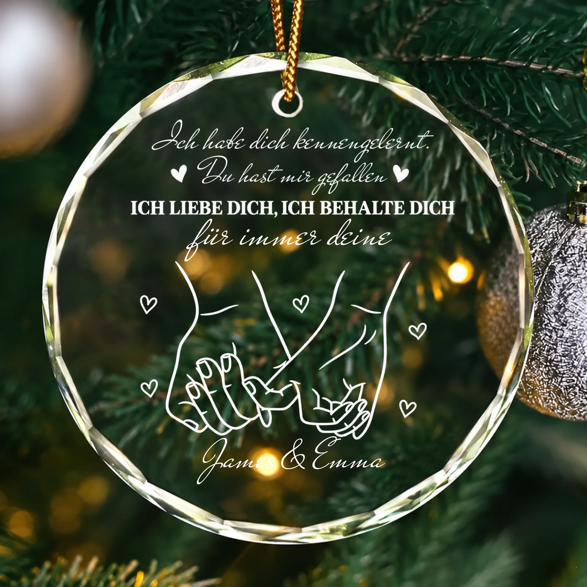 Weihnachtsschmuck mit Pinky Promise, Liebesspruch und Namen