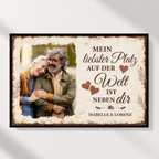 Personalisiertes Poster im Querformat mit Paarfoto und Namen, ohne Rahmen