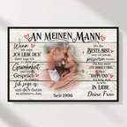 Personalisiertes Poster für den Ehemann mit Paarfoto und Liebesbotschaft, Querformat, ohne Rahmen