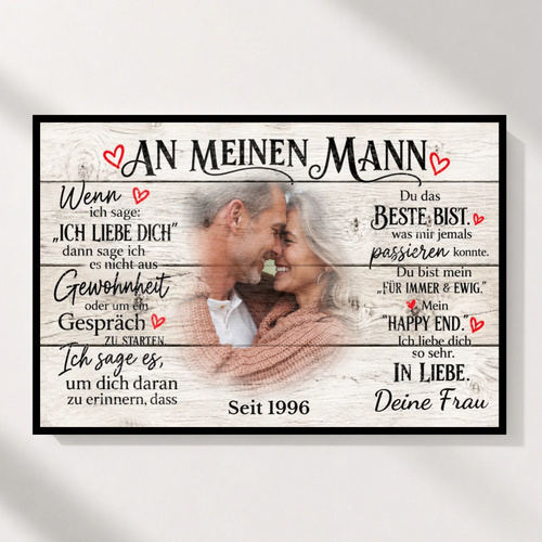 Personalisiertes Poster für den Ehemann mit Paarfoto und Liebesbotschaft, Querformat, ohne Rahmen