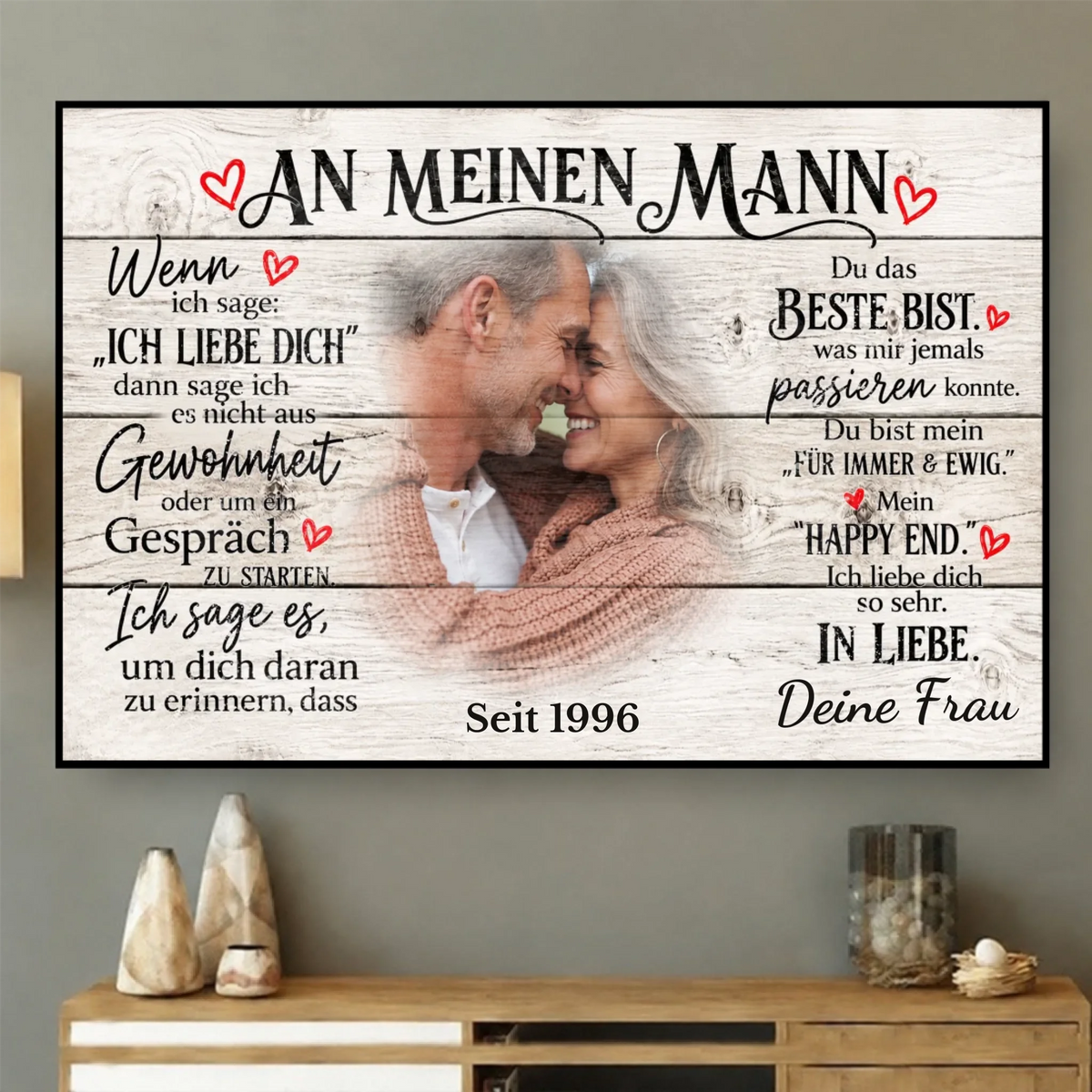 Personalisiertes Poster für den Ehemann mit Paarfoto und Liebesbotschaft, Querformat, ohne Rahmen