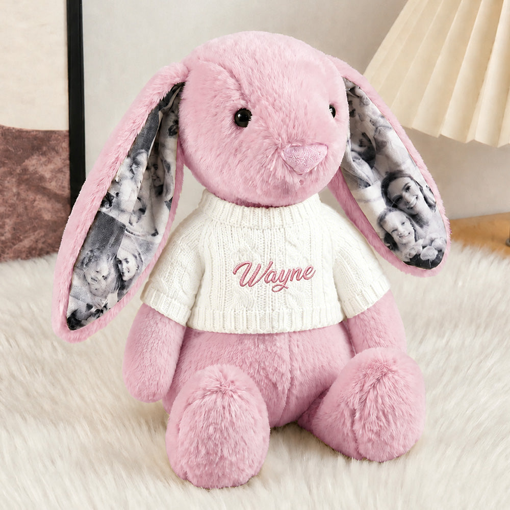 Foto-Hase mit Namenspullover – Personalisierte Geschenke für Paare