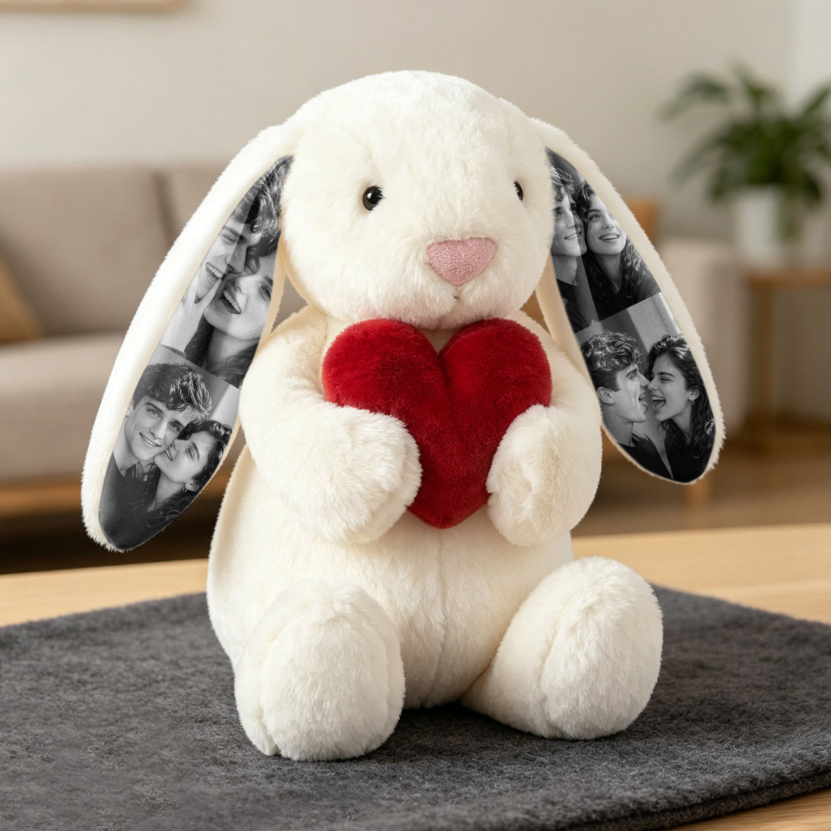 Foto-Plüschhase mit rotem Herz – Personalisierte Geschenke für Paare