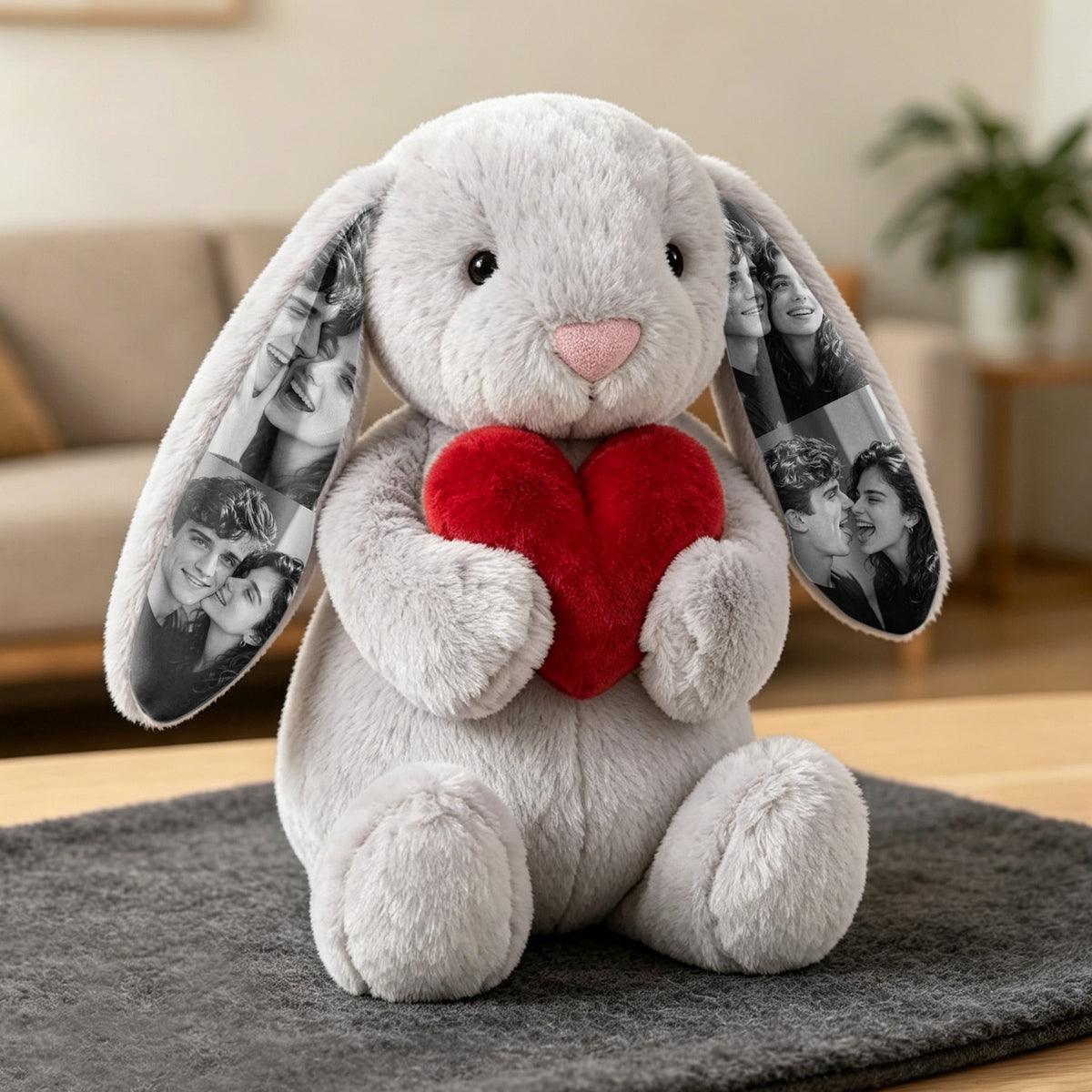 Foto-Plüschhase mit rotem Herz – Personalisierte Geschenke für Paare