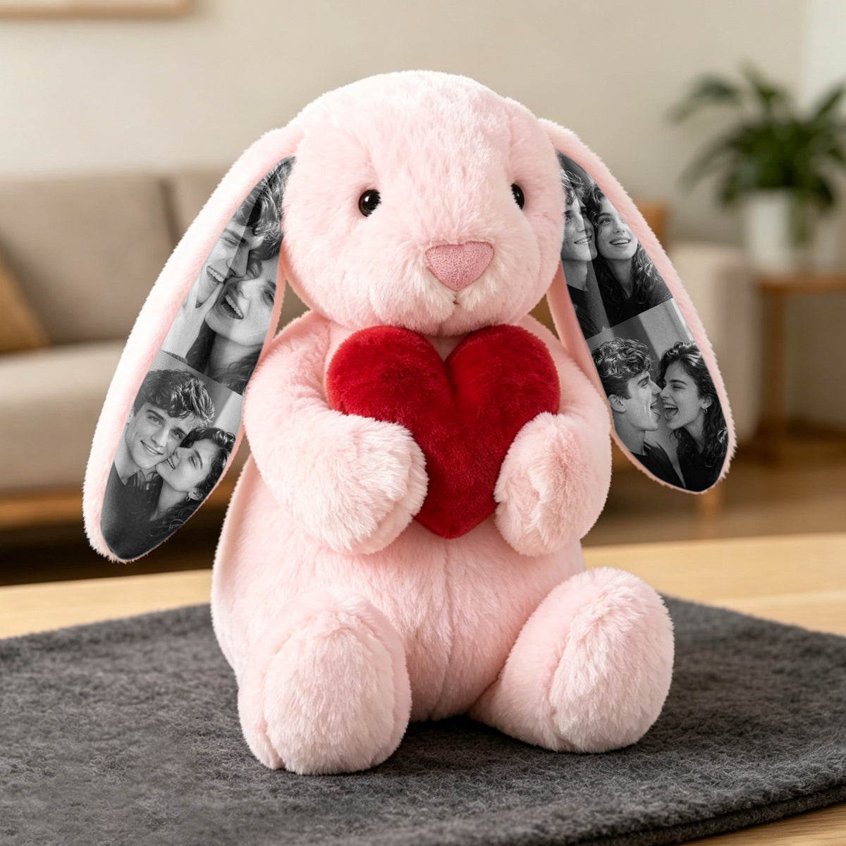 Foto-Plüschhase mit rotem Herz – Personalisierte Geschenke für Paare