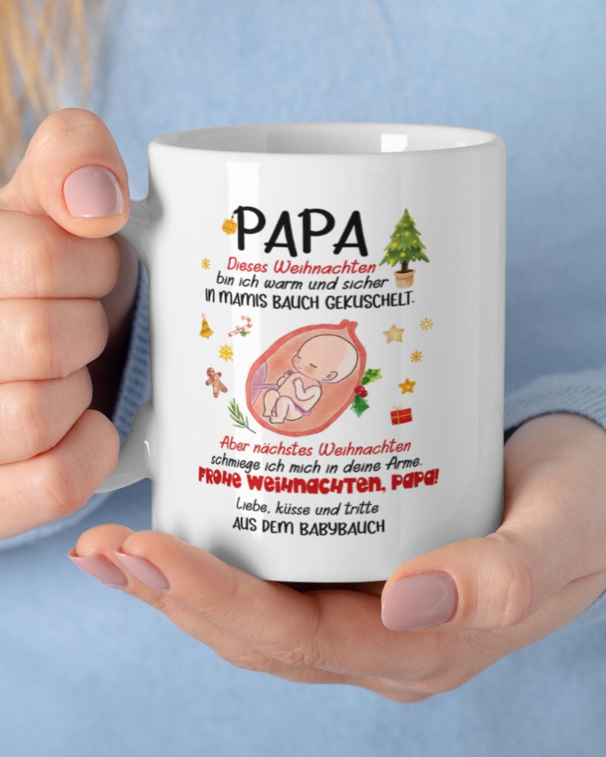 Weihnachts-Tasse für Papa – Geschenk für werdenden Vater – Babybauch Nachricht – Süße Schwangerschaftsüberraschung – Keramik Kaffeetasse – Ansicht 5